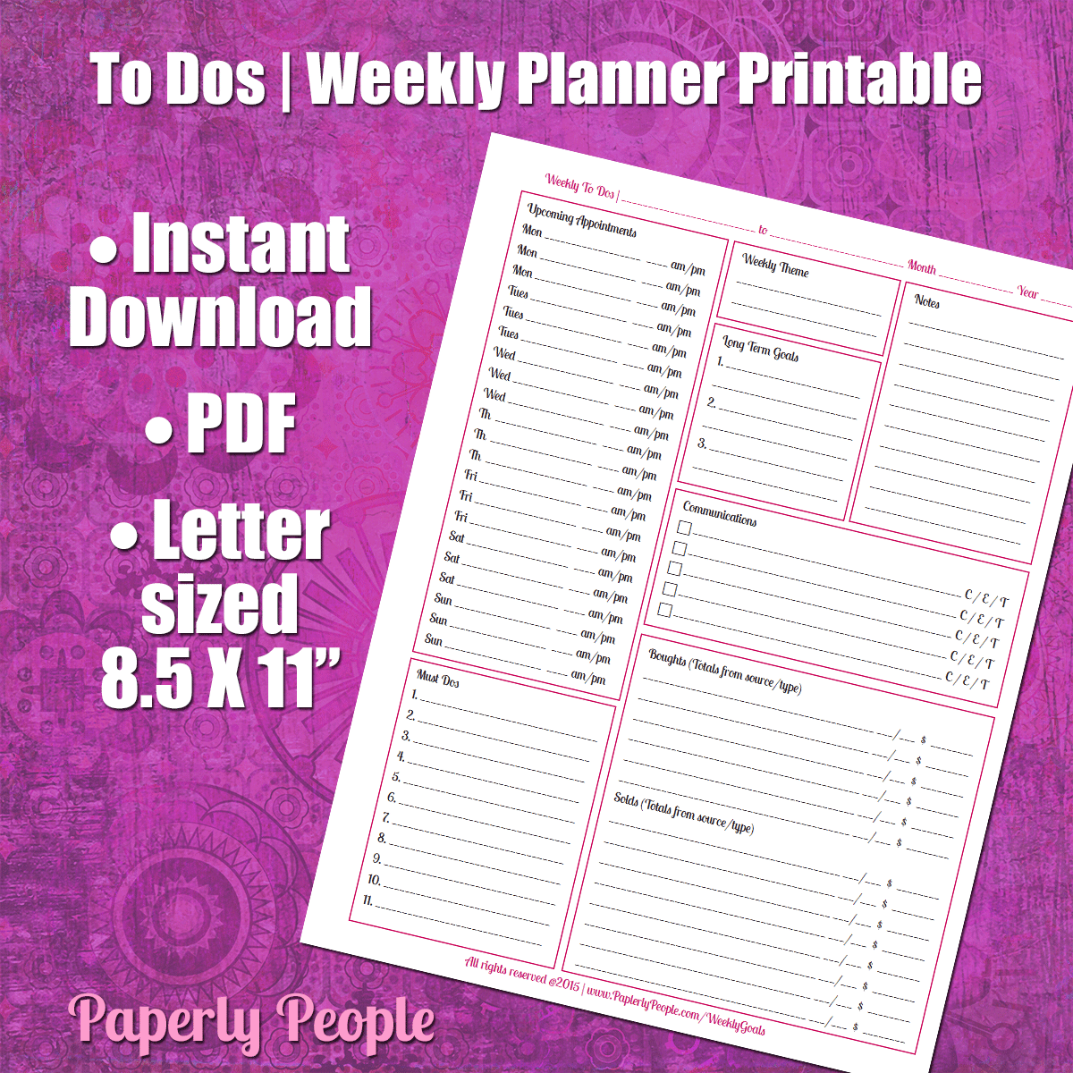 Printable Planner Calendar System For Staples ARC System or 3 Ring