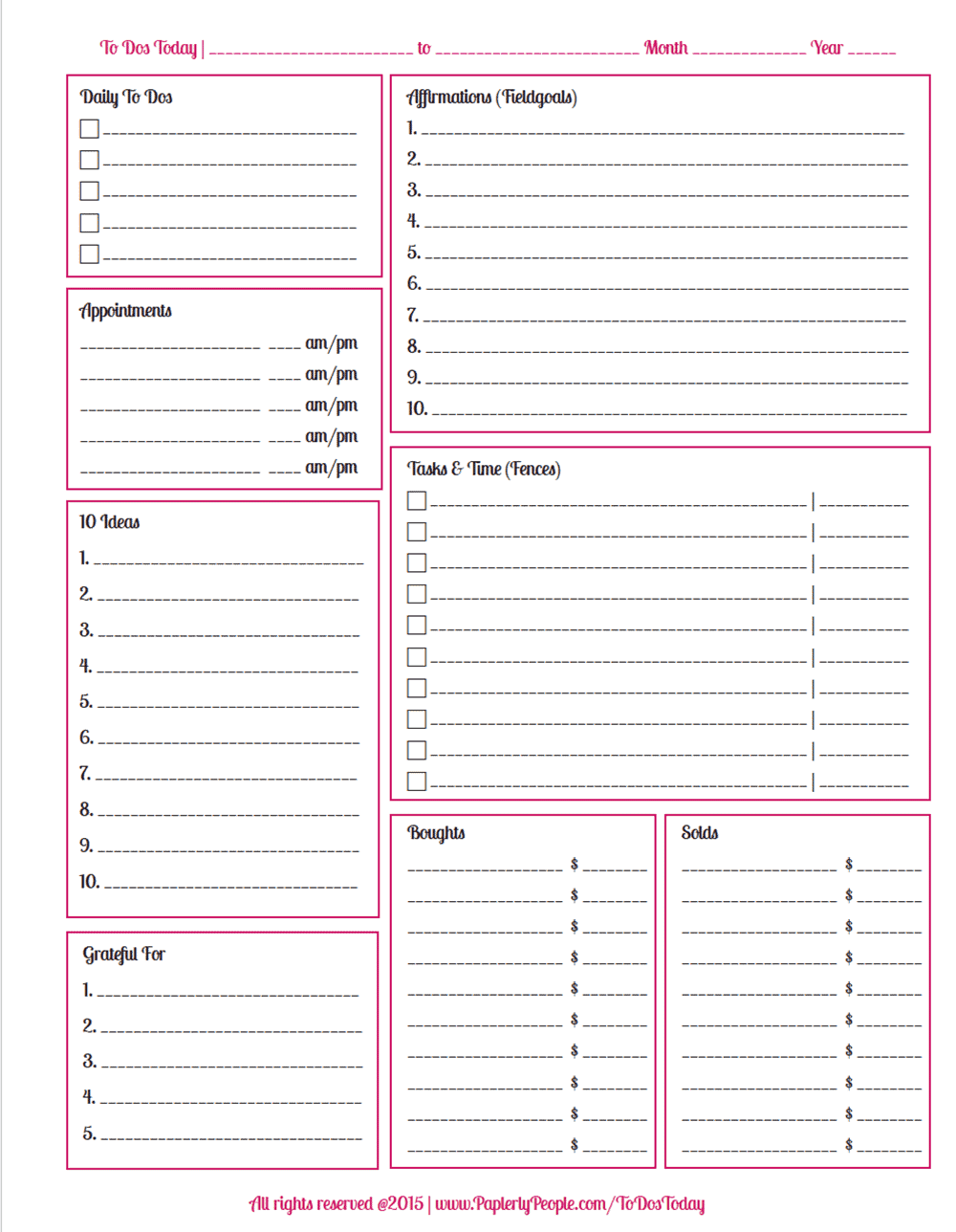 Todos Today - Daily Planner Sheet