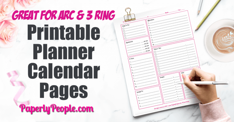 Printable Planner Calendar System For Staples ARC System or 3 Ring Binder