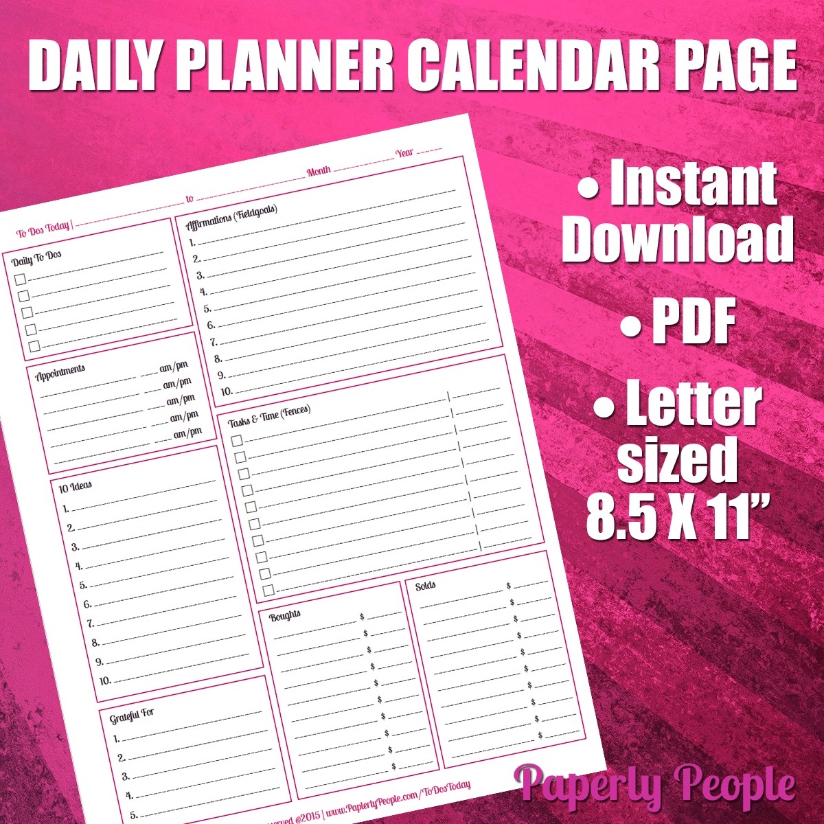 Daily To Dos Calendar Page