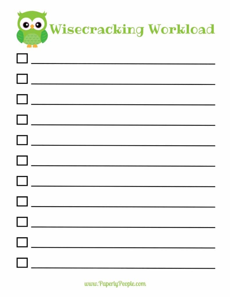 Wisecracking Workload - Free Printable To Do List