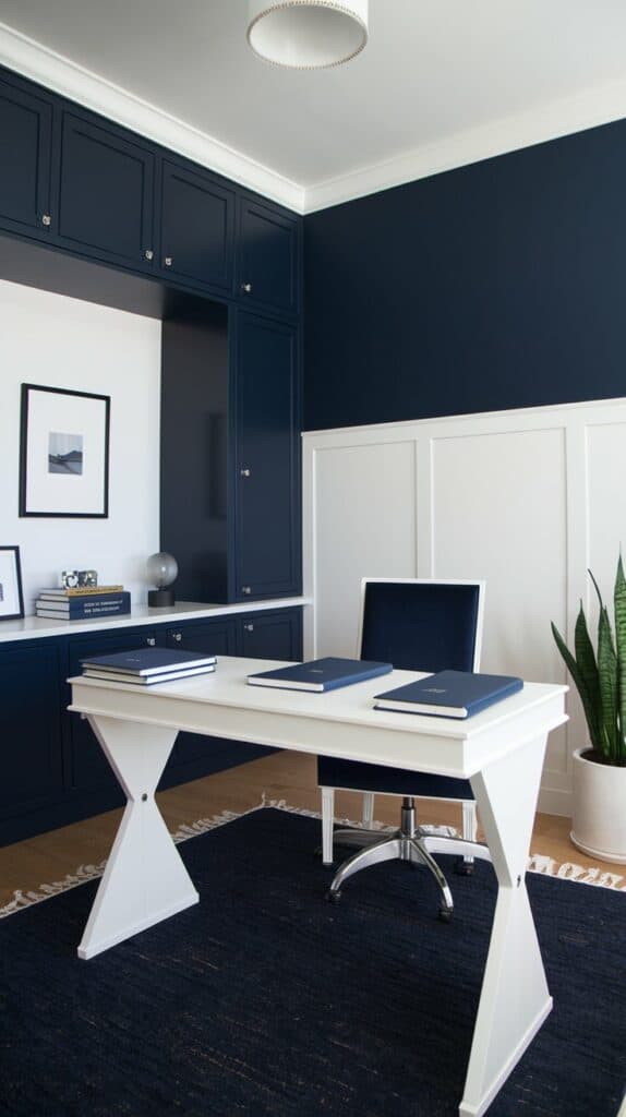 White and Navy: The Minimalist Powerhouse - 6 Home Office Color Combos for Success